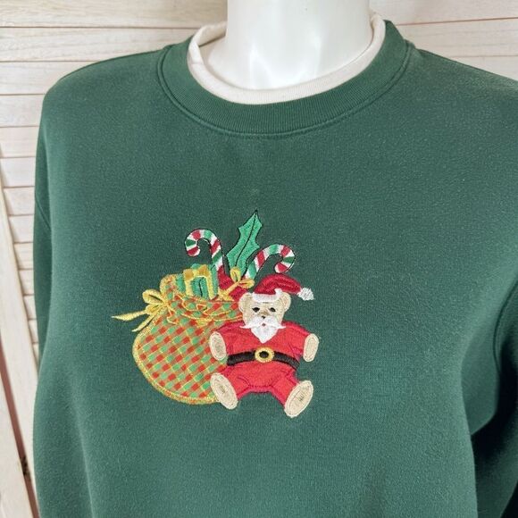 Vtg Embroidered Ugly Christmas Sweatshirt Classic Elements Green 16W 18W - Picture 6 of 13